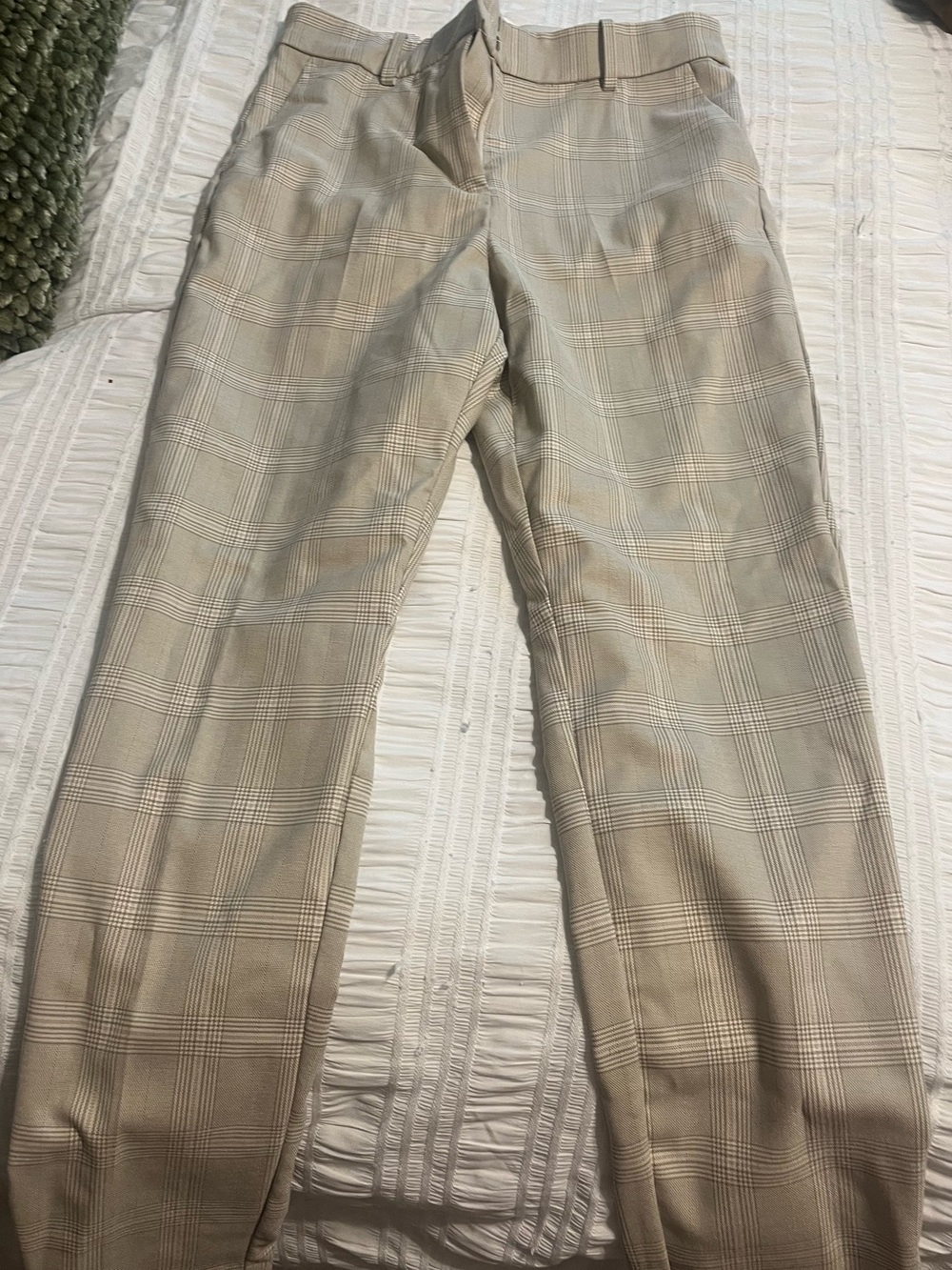H&M Beige Plaid Skinny Trousers